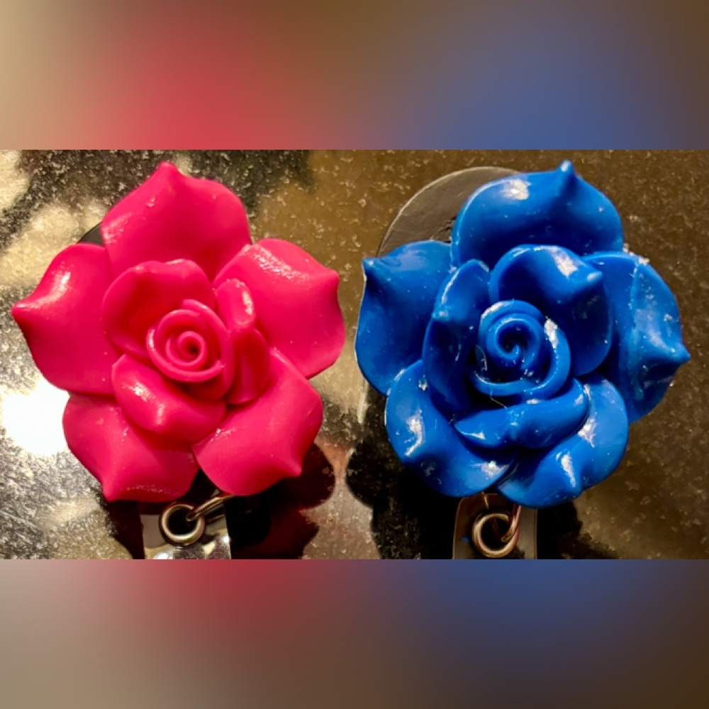for 2 (TWO) Flower Nurse RN Badge Reel Alligator Clip Holders Full Swivel